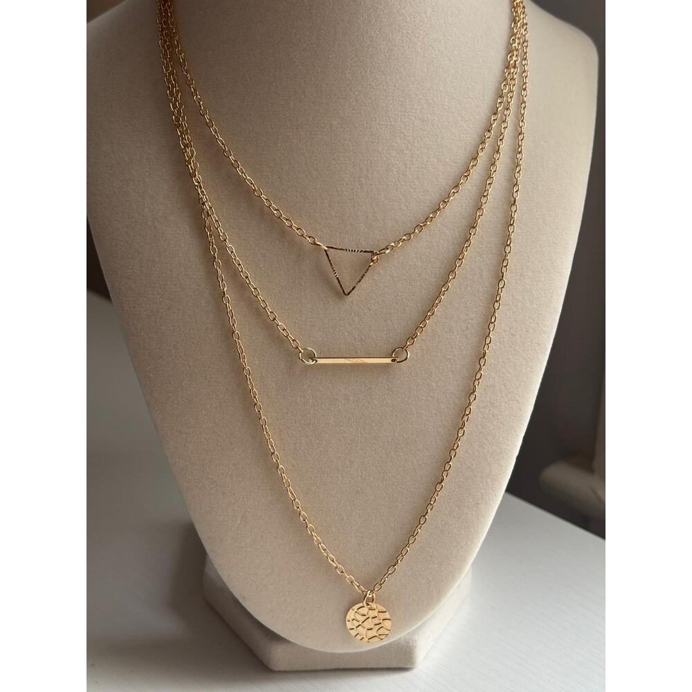 Gold Layered Necklace Minimal Geometric Bar Coin Pendant Dainty - Picture 6 of 7